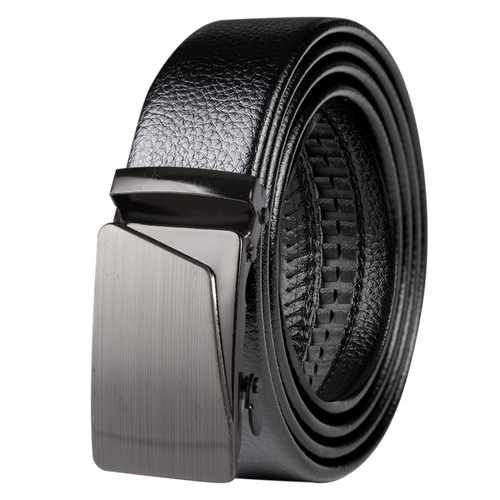 Men's belt wholesale market source business casual leather belt laser automatic buckle edge-sealed faux leather litchi pattern pants waist belt