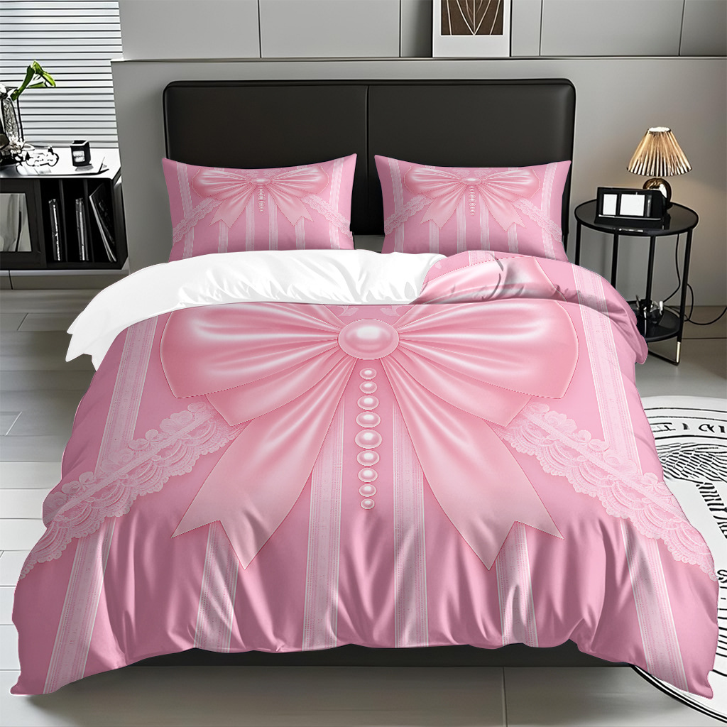 Ins Wind Pink Bow Digital Printed Colchón Set Pillow Cover Comercio electrónico transfronterizo preferido para adaptarse al modo JIT