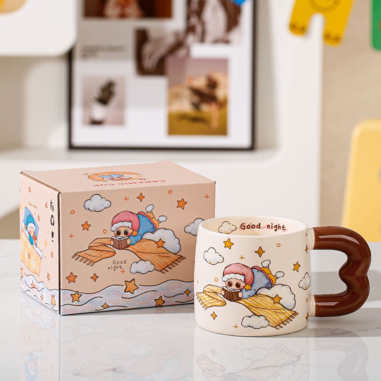 Buenas noches oso cartón de dibujos animados taza de regalo de alta cara casera taza de café de leche de mano regalo taza de cerámica