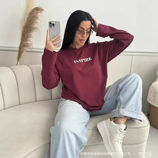 100%纯棉长袖t恤美式个性复古洋气流行小众潮牌印花hiphop上衣女