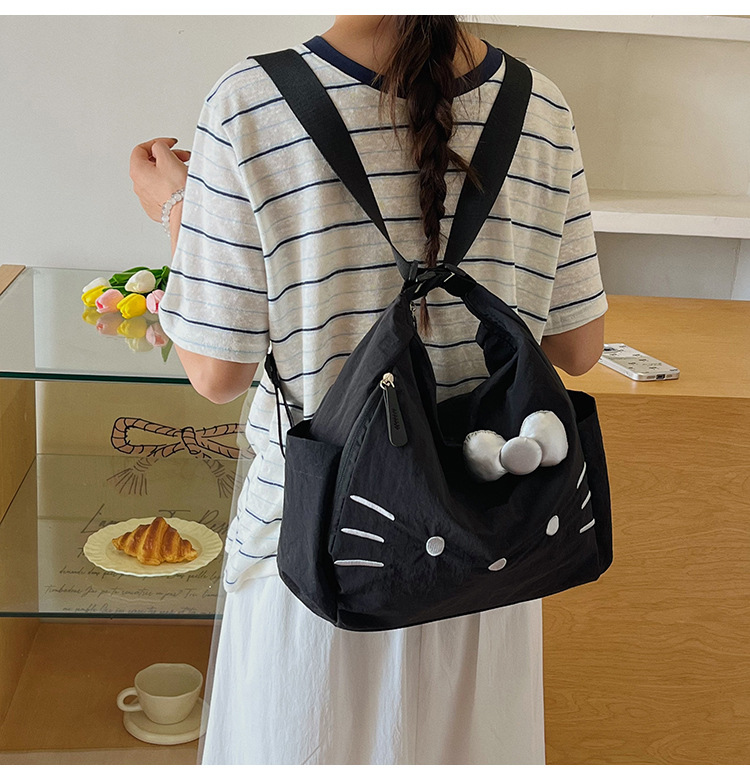 Cross-border Nylon Women's Bag 2026 New Style Large Capacity Cute Little Cat Single Shoulder Bag Bow Tote Bag Backpack