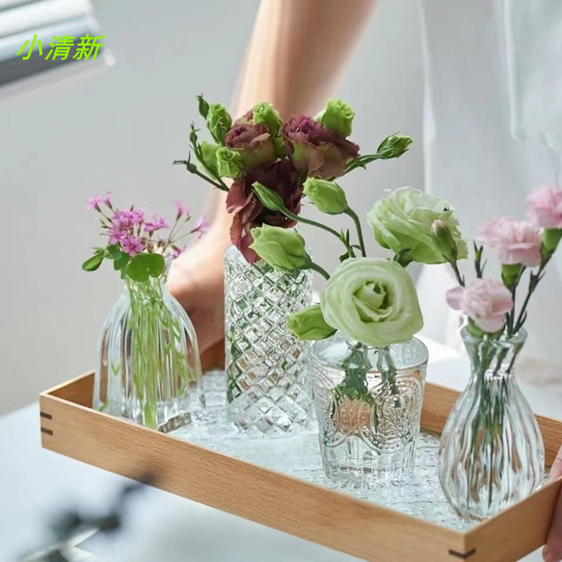 Fresco simple boca pequeña florero de vidrio florero flores secas agua florero sala de estar hogar Oficina Decoración adornos