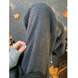 定制窄版阔腿裤女秋冬季加绒垂感高级羊毛呢西装裤休闲直筒糯米裤