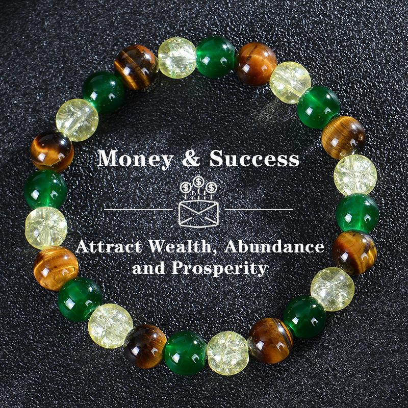Ins Style Natural Tiger Eye Stone Crystal Wealth Bracelet Green Agate Beaded Men's and Women's Braceletoney Success
