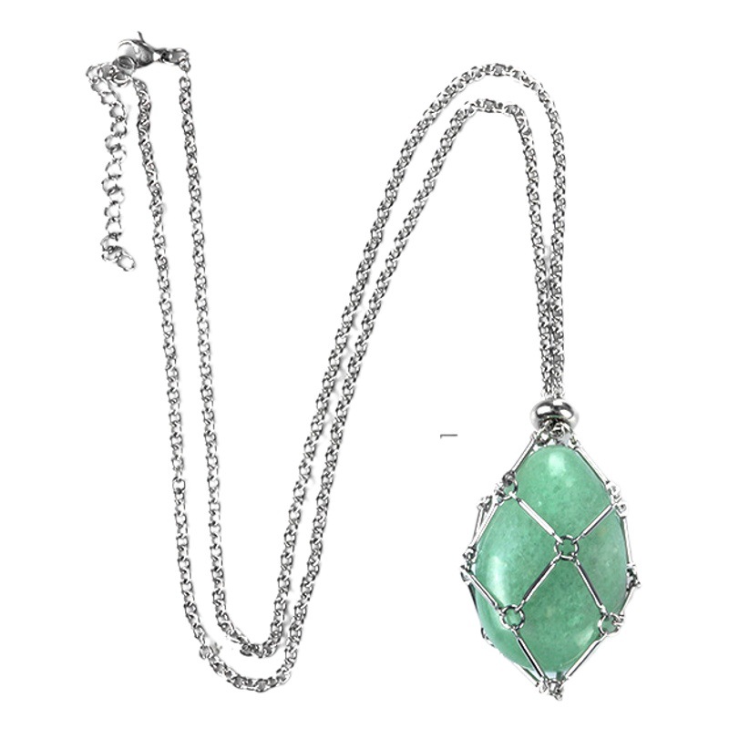 1720-Acero inoxidable cadena hecha a mano de malla tejida bolsa collar de cristal ágata piedra gota de agua colgante reemplazable piedra original