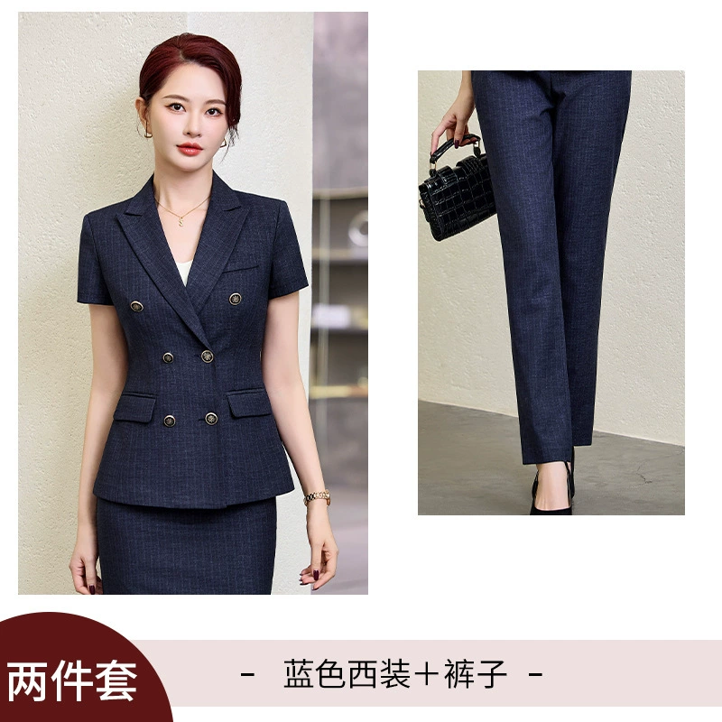 Gray double-breasted suit suit women's work clothes slim business manager goddess style professional wear women's skirt work clothes
