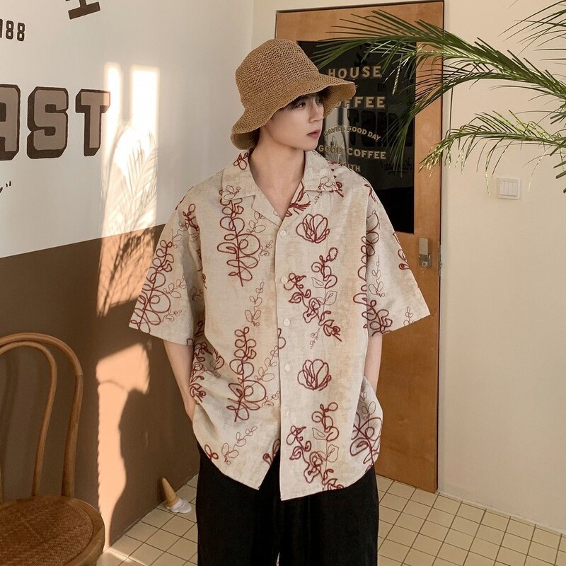 New Chinese-Style Niche Summer Design Printed Short-Sleeve Shirt for Men, Trendy Loose Retro Casual Versatile Shirt