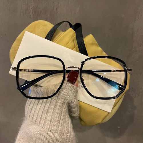 Myopia glasses with degree men's retro anti-blue light glasses frame women's high-end fashion black frame plain glasses