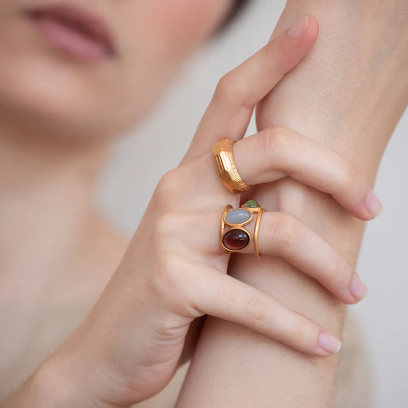 7g Weight 18K Gold Plated Plating Material Artificial Gemstones Inlay Material Open Ring Classification Fashion Geometric Copper Inlay Artificial Gemstones Open Ring