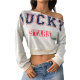 2025 Tiktok Autum Hot Sale New Letter Print Trendyy Sexy Slant Collar Short Navel-Baring Sweatshirt for Women