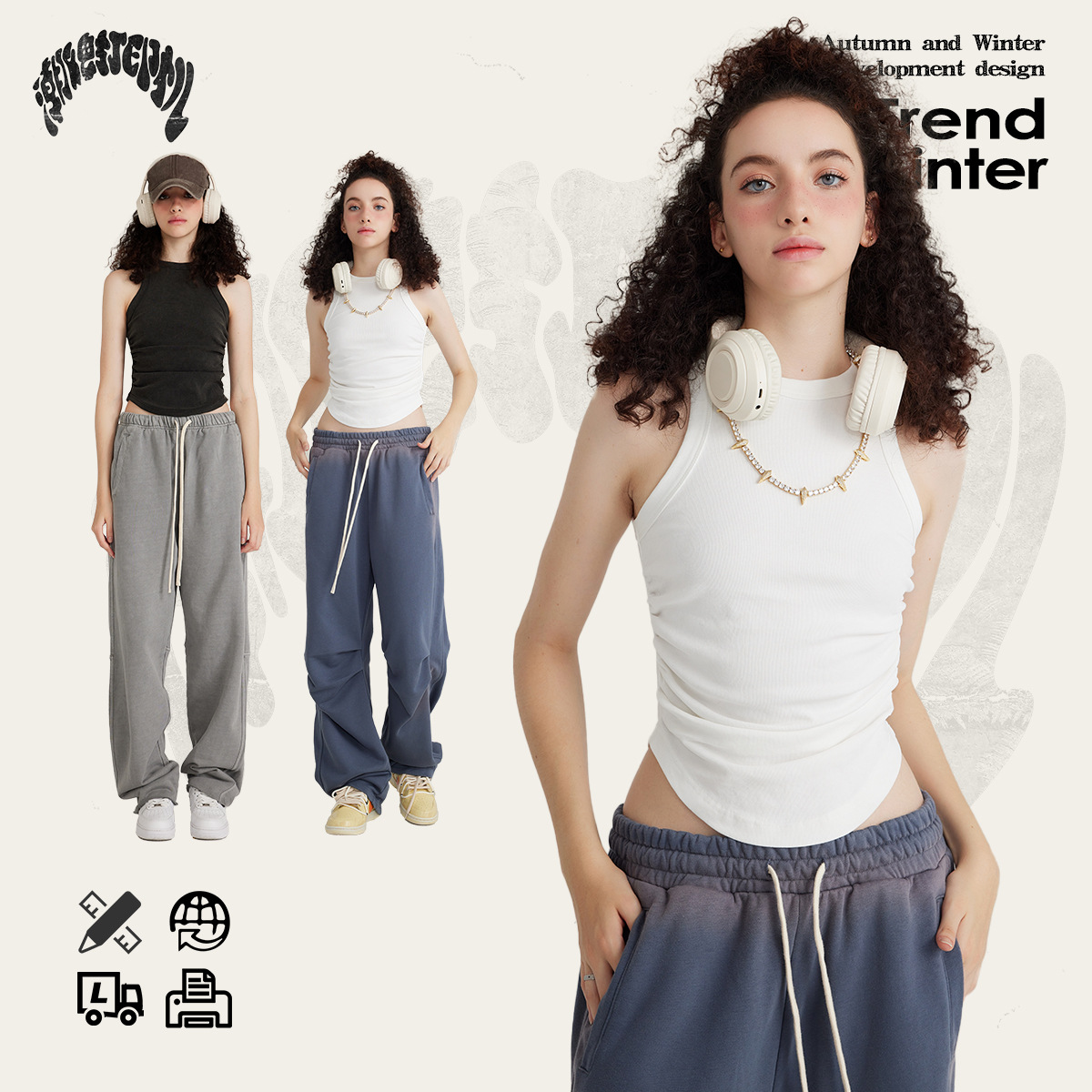Impresora de marcas| 2024 primavera y verano estilo europeo y americano lavado corto plegado I-back chaleco de mujer caliente en el interior