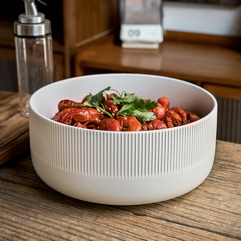 Retro gran tazón de sopa profunda relieve de 8,5 pulgadas simple tazón de sopa de cerámica grande tazón de sopa exportación transfronteriza