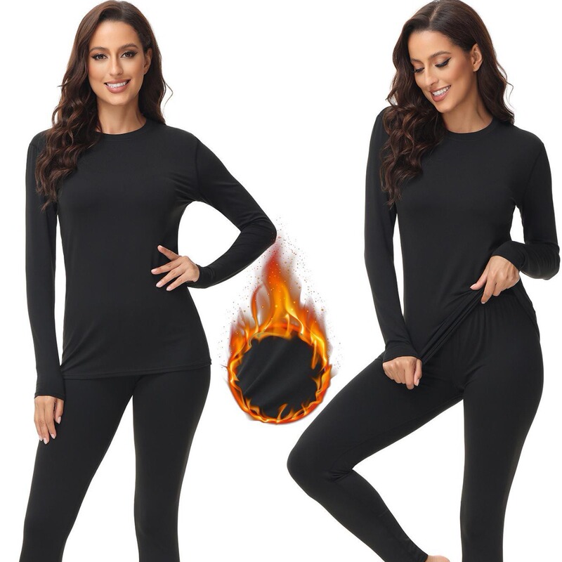 1201 Cross-Border Women's Round-Neck Thermal Underwear Set, Autumn and Winter Thermal Underwear Set