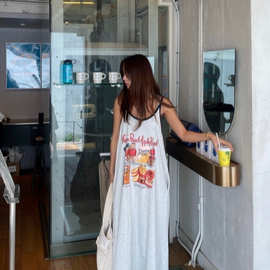 韩国东大门2026夏季新款法式套头休闲韩版卡通图案印花连衣裙女