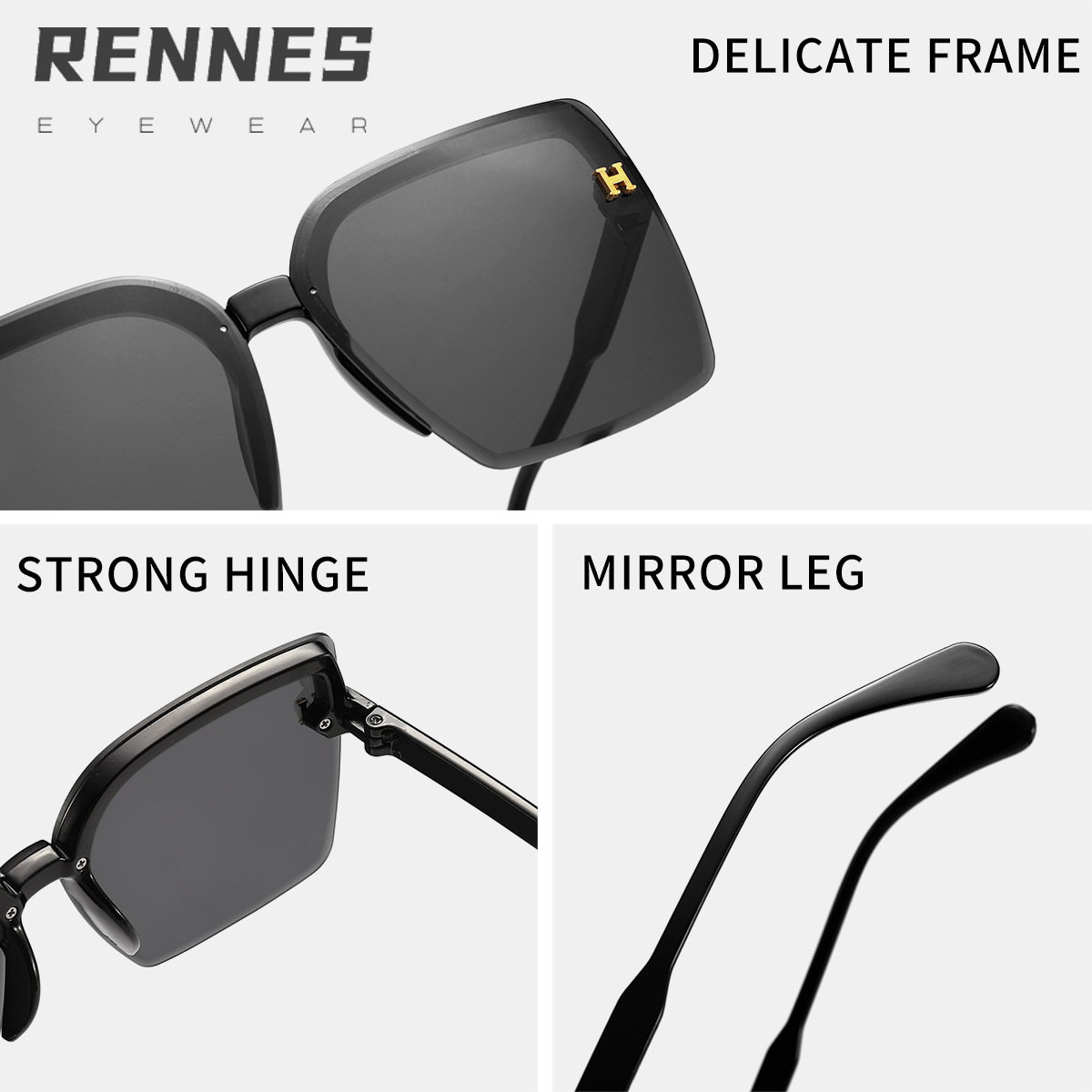 Nuevas mujeres de estilo coreano de gran marco cuadrado letra H moda de la calle gafas de sol al aire libre a prueba de UV gafas de sol