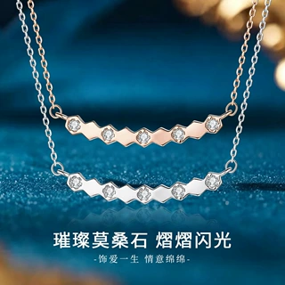 S925银蜂巢微笑项链玫瑰金轻奢小众ins风锁骨链送女朋友生日礼物