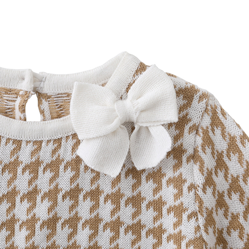 Vestido de punto para niñas de pata de gallo de algodón para niños europeos y americanos transfronterizos Vestido de princesa ropa para niños vestido de suéter de bebé primavera y otoño