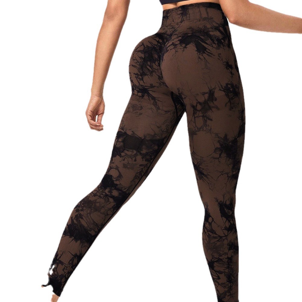 Transfronterizo sin costuras teñido pantalones elásticos de cintura alta secado rápido de cintura alta nueve puntos de mel桃 hips pantalones deportivos