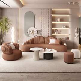 XQ北欧小户型异形弧形沙发布艺休息区接待美院创意服装店网红款