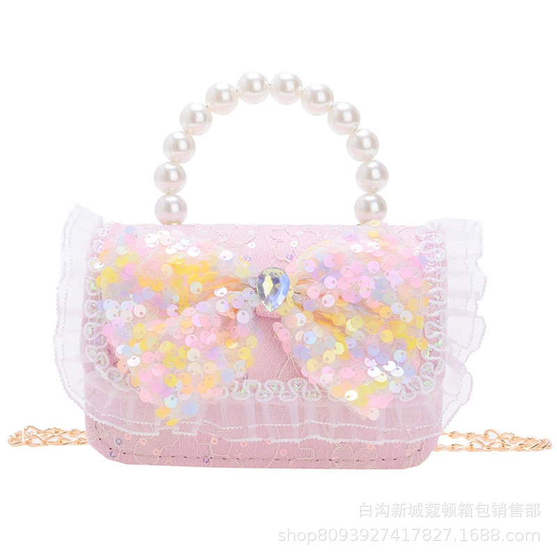 Children's summer accessory, shoulder bag from pearl, handheld small bag for princess, wallet, Chanel style, wholesale