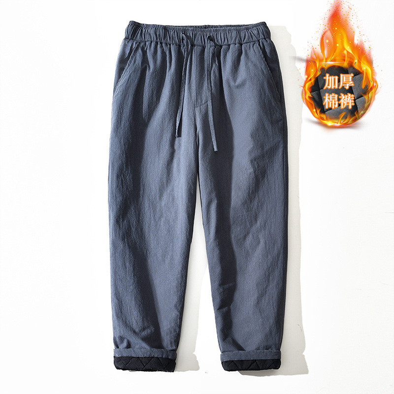 L8247 Thickened Cotton Trousers, Quilted Casual Pants, Loose Cotton Straight-Leg Warm and Cold-Proof Long Pants, Drop Shipping