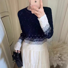 2025早秋新款满天星时尚V领渐变色羊毛针织衫温柔女人味百搭上衣