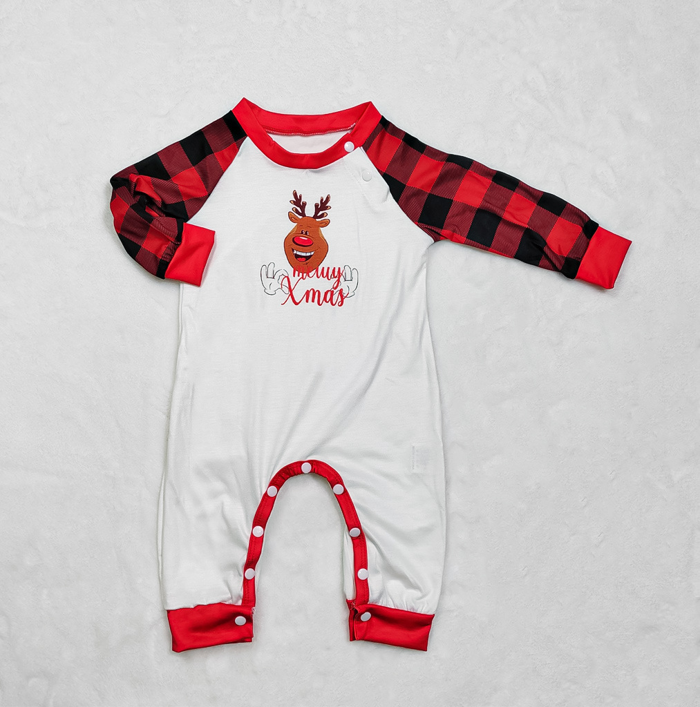 Christmas family set deer head print homewear plaid two-piece pyjamas_voghion.com