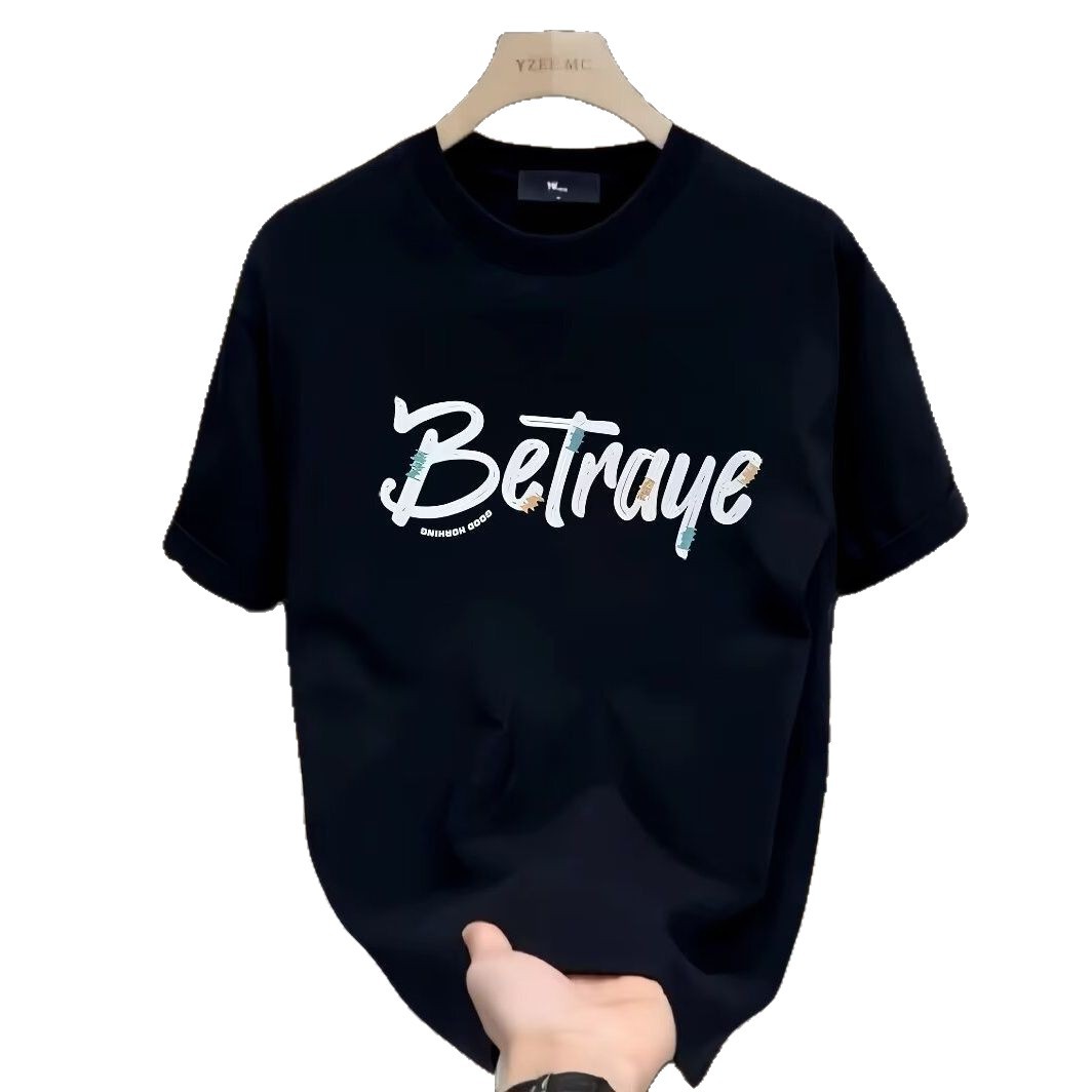 Men's Clothing Men's Summer Heavyweight Cotton T-Shirt Short Sleeved Print Design High Street Style Loose Fit Trendy Fashion Top For Brand_voghion.com