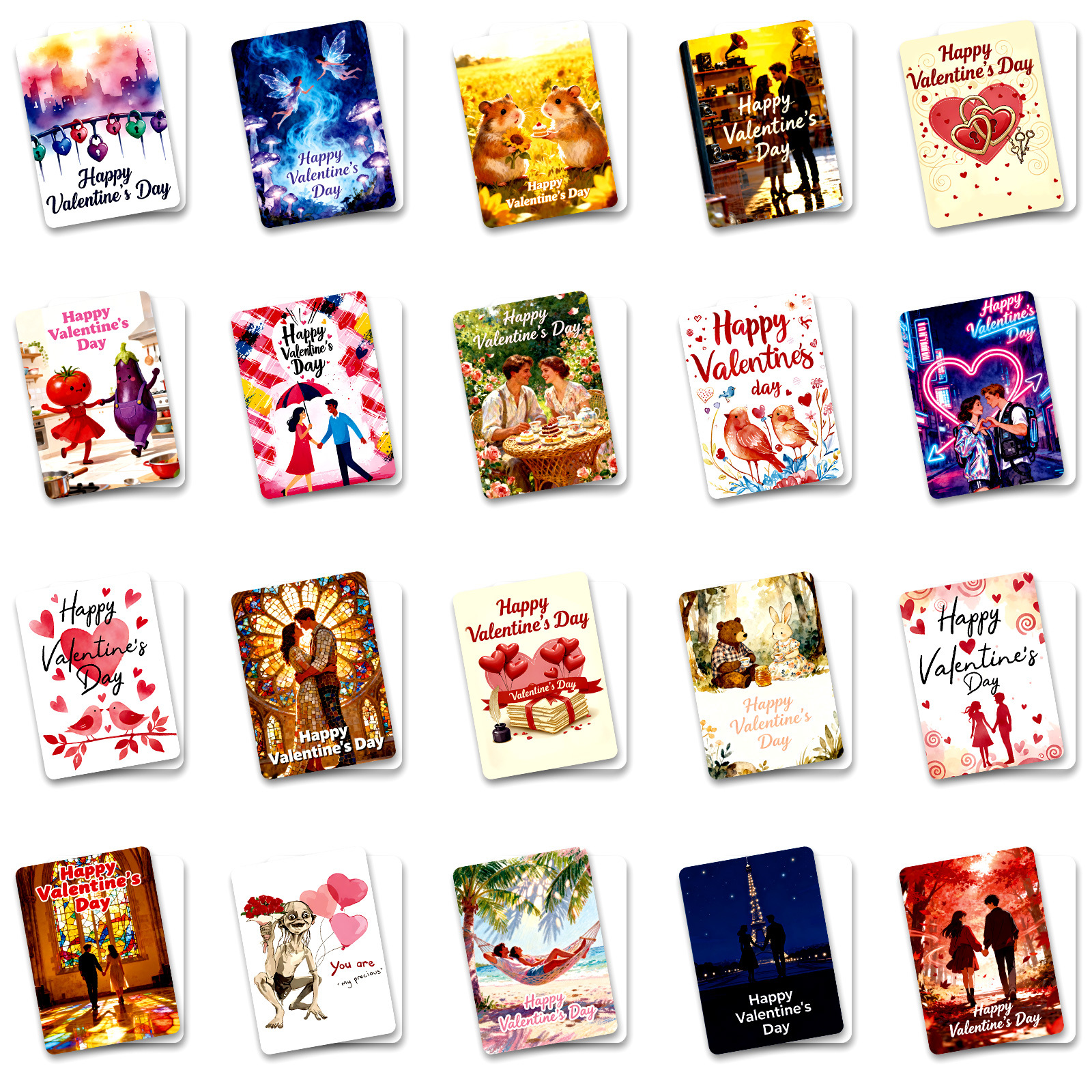 Set van 50 nieuwe, grensoverschrijdende Valentijnskaarten, creatieve en unieke kaarten met handgeschreven tekst voor dates en feestdagen._voghion.com