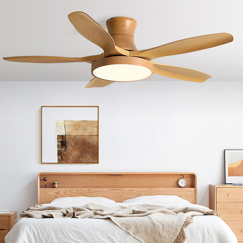 American traditional fan chandelier retro living room bedroom dining room fan light Nordic simple household frequency conversion ceiling fan light