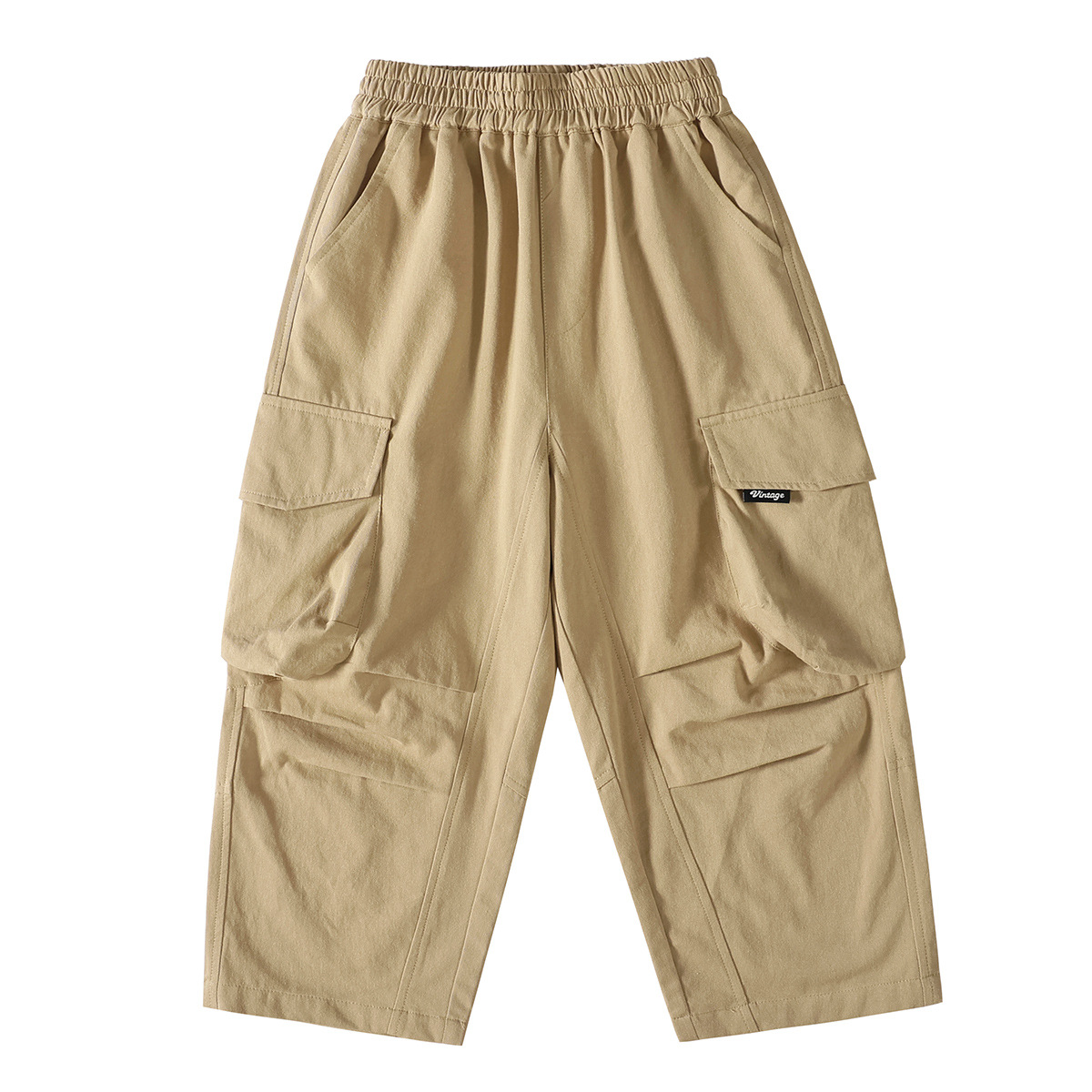Calças cargo de algodão puro para meninos, corte reto e folgado, estilo casual, para tamanhos médio e grande, ideal para primavera e outono. Novo estilo._voghion.com