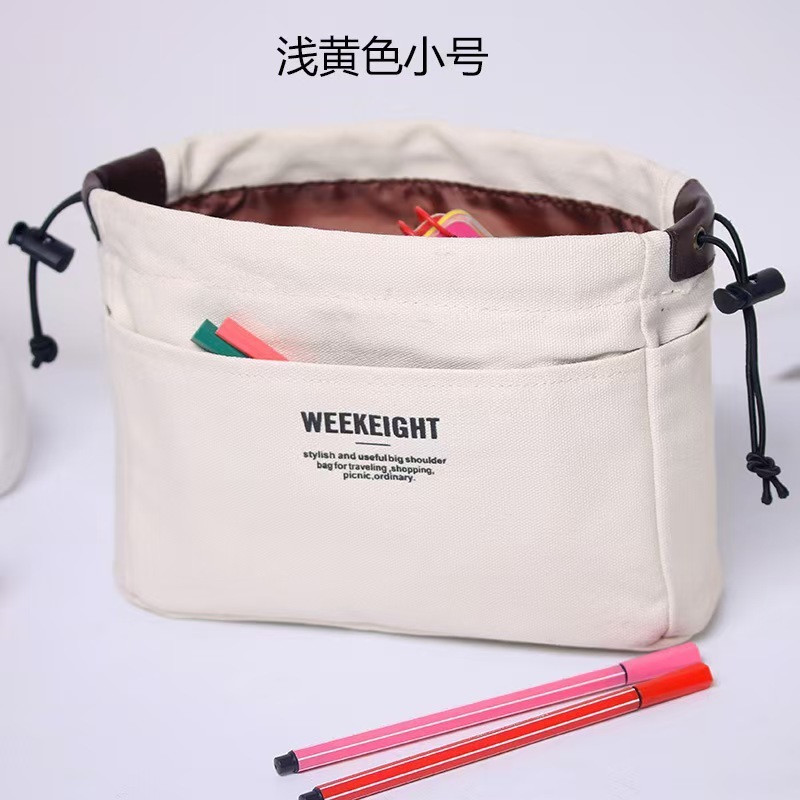跨境高颜值大容量简约纯色帆布袋小众便携式收纳袋束口袋质感涤纶|undefined