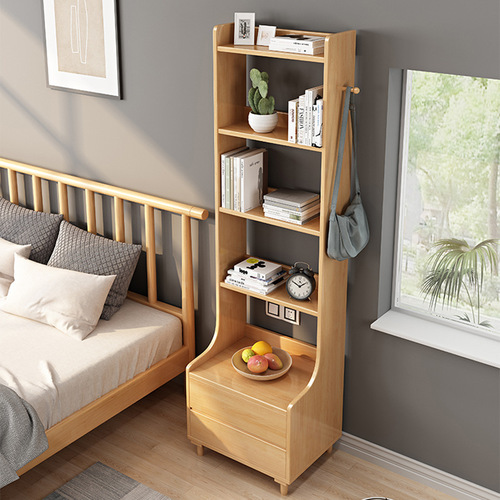 Bedside Storage Shelf, Nordic Solid Wood Bookshelf, Small Apartment Organizer, Simple Design for Home Use—Floor-Standing Storage Rack for Living Room & Bedroom