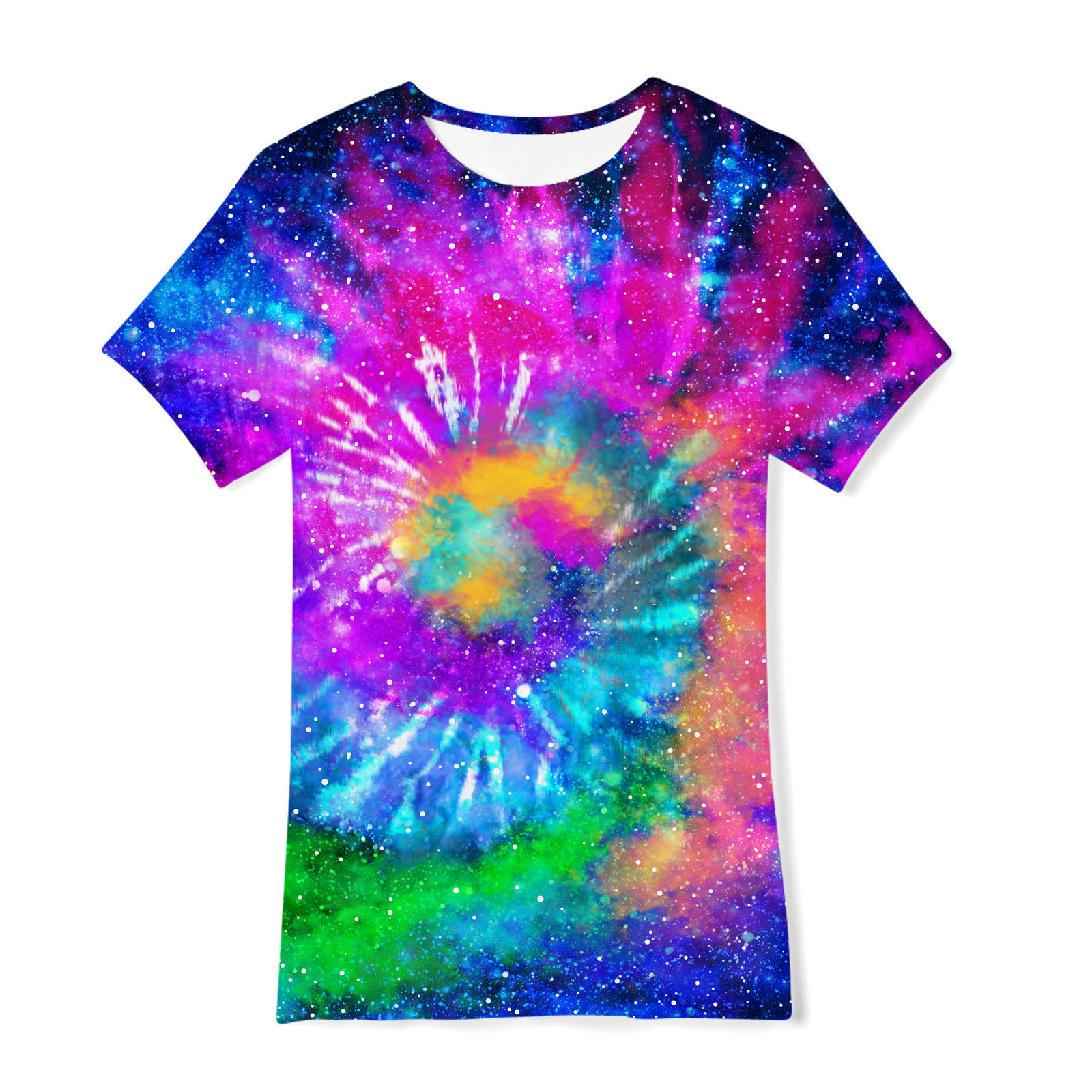 Camiseta de manga corta holgada de verano con pigmento de siete colores para niños, con estampado digital 3D de comercio exterior transfronterizo.