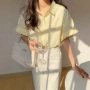 夏季奶黄色宽松小众衬衫