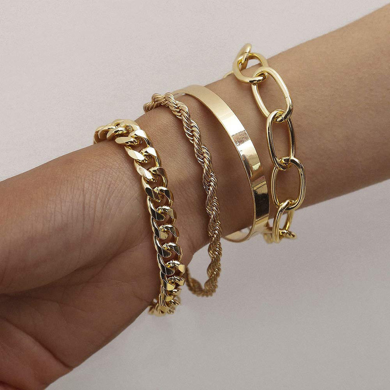 European and American jewelry 4-piece hip-hop Cuban bracelet punk metal twisted rope bracelet jewelry
