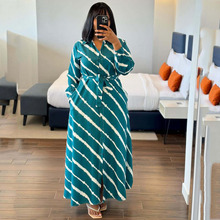 欧美大码新款女装长袖斜条纹连衣裙女非洲气质洋气收腰显瘦长裙潮