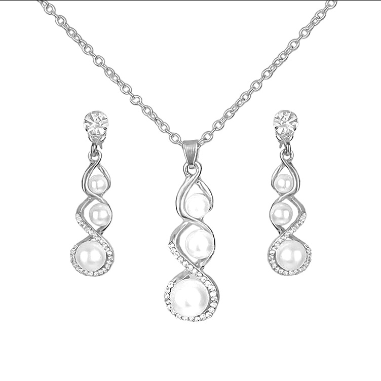 Suministro transfronterizo de Europa y América traje de joyería elegante collar de novia creativa Cruz diamante perla pendientes de dos piezas conjunto de decoración