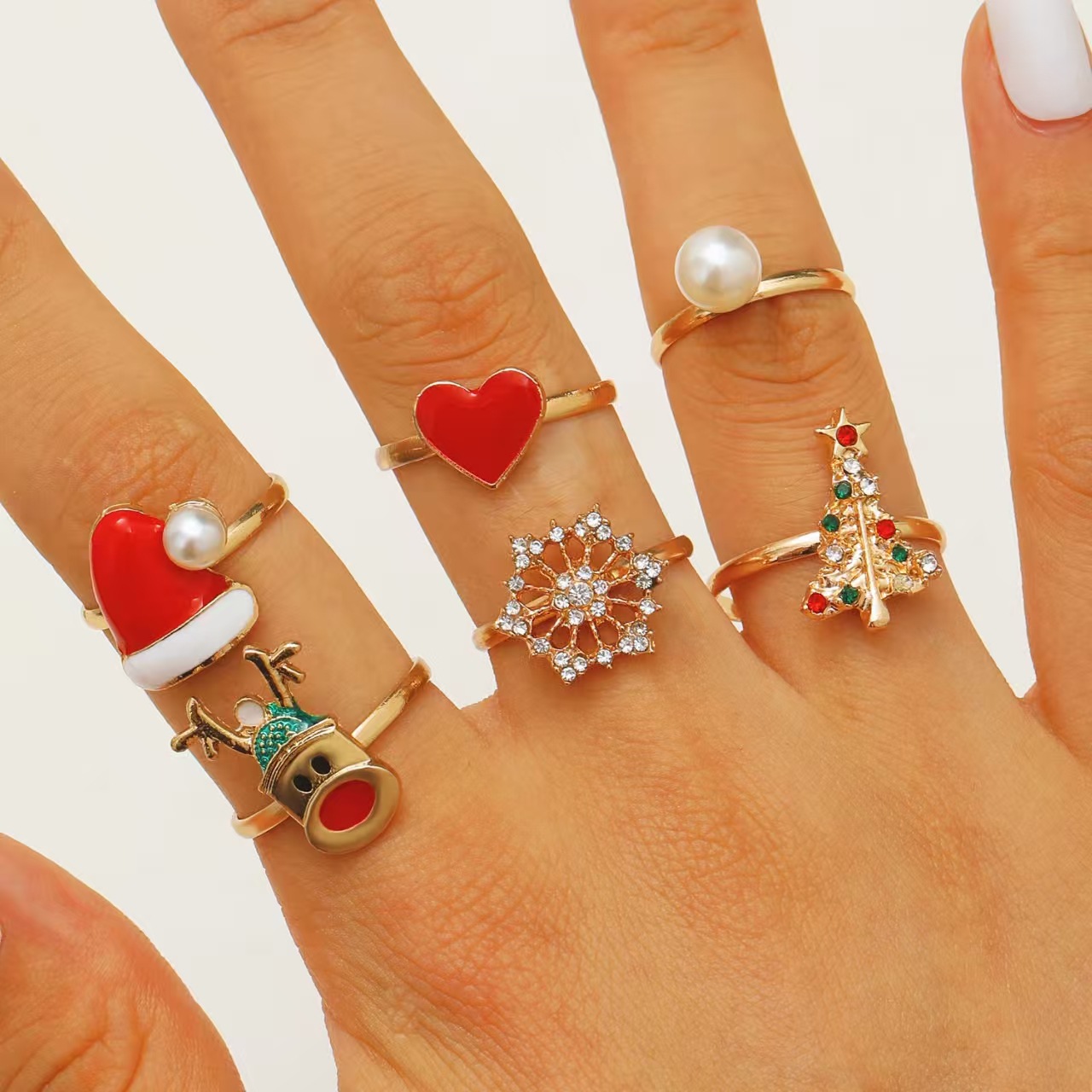 European and American Cross-Border Jewelry Fashion Christmas Atmosphere Elk Ring Christmas Trendyy Holiday Gift Ring Set
