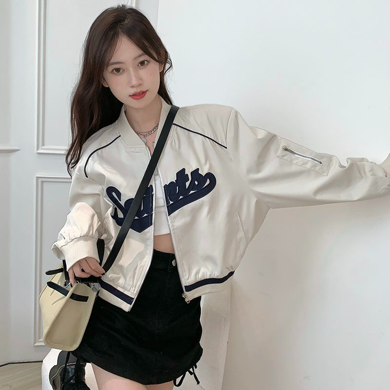美式休闲棒球服外套女小个子春秋款辣妹风飞行员夹克短款上衣秋|undefined