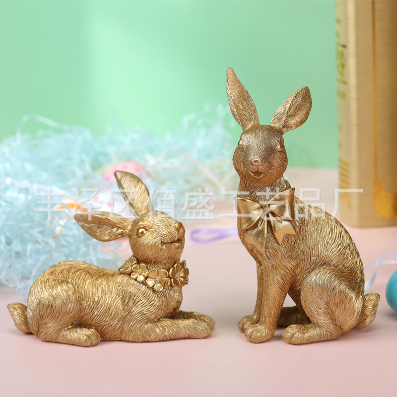Transfronterizos nuevas decoraciones de resina de Pascua pareja de simulación conejo regalo creativo decoraciones de escritorio para interiores