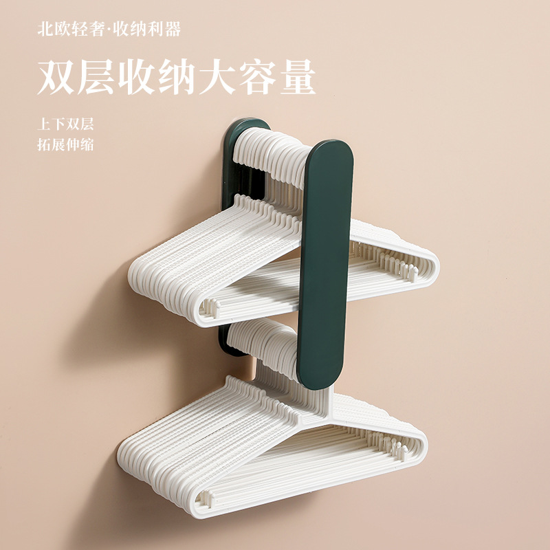 Percha rack de almacenamiento retráctil pared percha estante de almacenamiento balcón acabado sin perforaciones artefacto colgante de doble capa