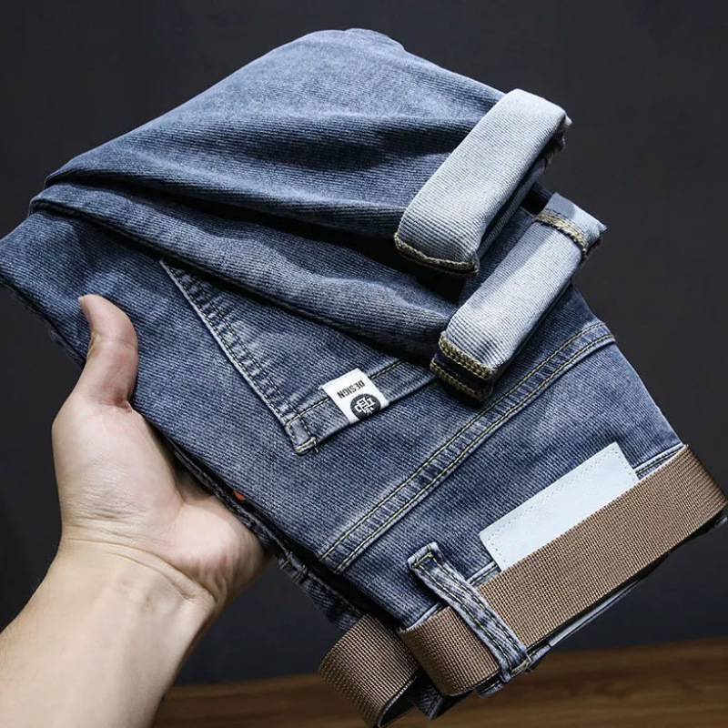 Printemps nouveau haut de gamme léger luxe jeans hommes marque tendance tissu doux coupe slim décontracté petite jambe droite pantalons longs_voghion.com
