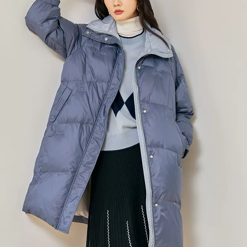2022秋冬鹅绒服新品加大廓形保暖防寒潮流女式大翻领中长款羽绒服
