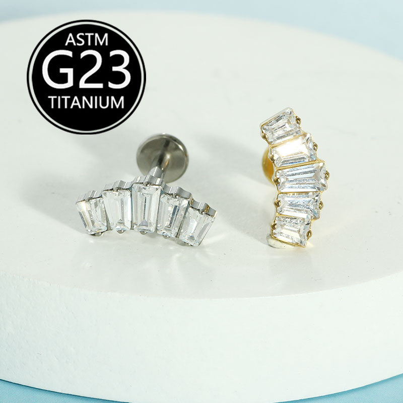 G23 Titanium Lip Piercing Jewelry Internally Threaded Labret Stud with Zircon Crown - 1.2mm x 10mm detail image 7
