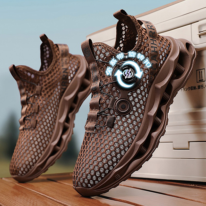 Zapatos deportivos transpirables sin cordones de malla personalizada con hebilla, zapatos perezosos casuales para hombres de todo fósforo de moda