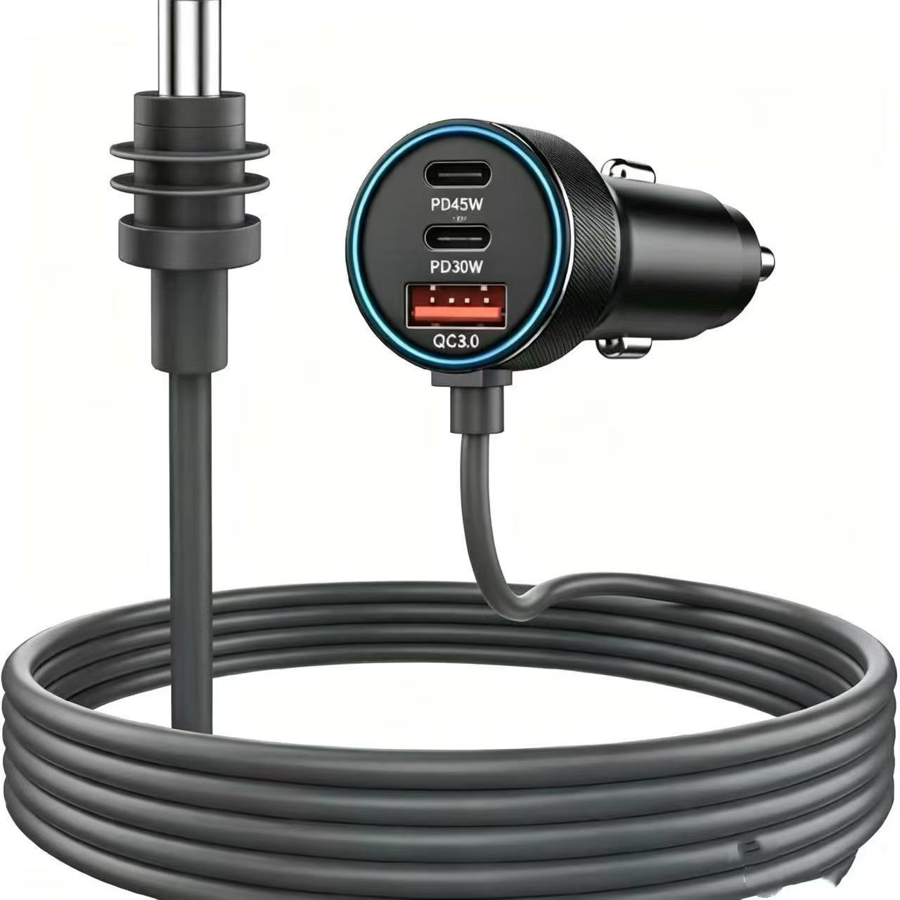 Cross-Border New Model Car Charger Fourth Generation Car Charger Waterproof Power Cord Ni Mini Digital Display Aluminum Alloy Car Charger Head