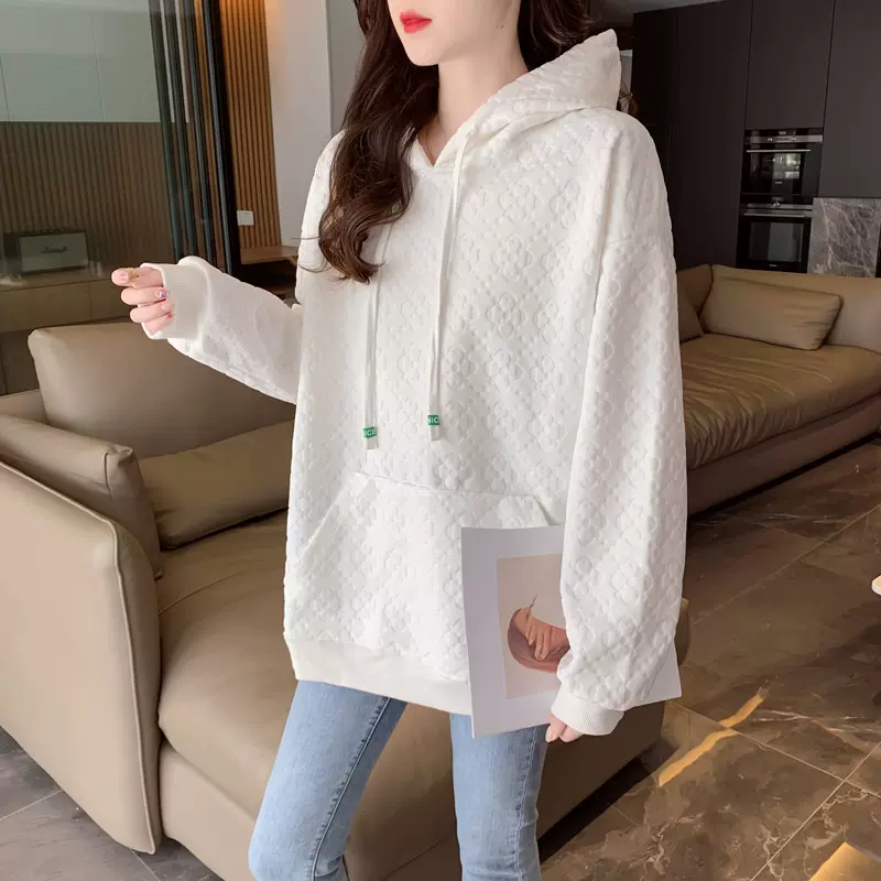 【提花复合460克】后包领特大码300斤双层帽加绒加厚新款卫衣女潮