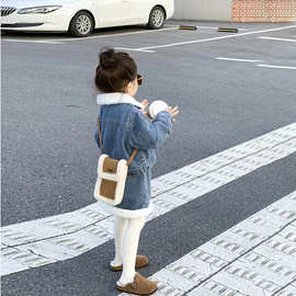 女童套装秋冬新款韩版女宝羊羔绒牛仔外套加棉半裙加绒两件套套裙