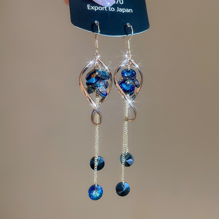 Aguja de plata con diamantes de cristal pendientes de bordilla estilo nacional pendientes de temperamento pequeño ligero lujo de alta calidad industria pesada exageración pendientes